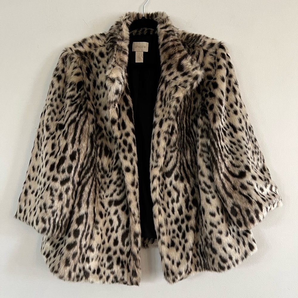 Chico’s Faux Fur Cheetah Print Jacket